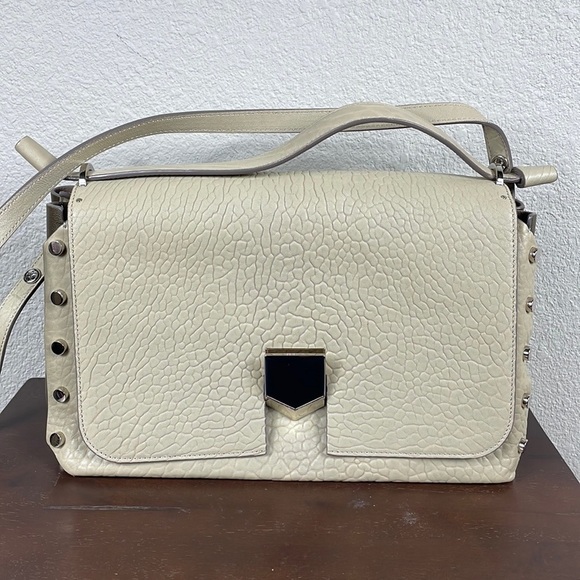 Jimmy Choo Lockett Large Shoulder Bag Hand Bag Satchel Cream Pebbled Leather - Picture 1 of 16